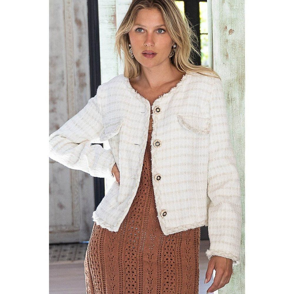POL CLOTHING Luxe Women's Sweater Cardigan White Cream Button Up New FWJ190 - Picture 1 of 9